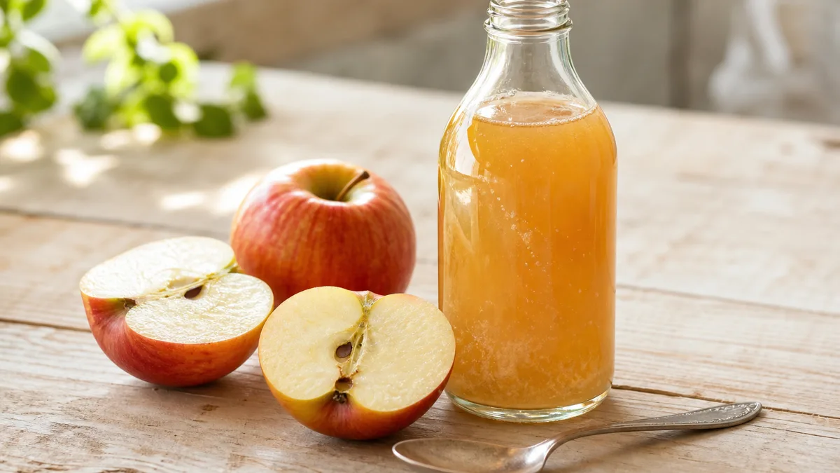Glas Apfelessig mit frischem Apfel