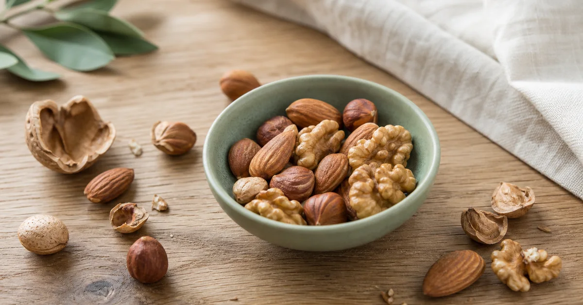 Handvoll gemischte Nüsse als gesunder Snack