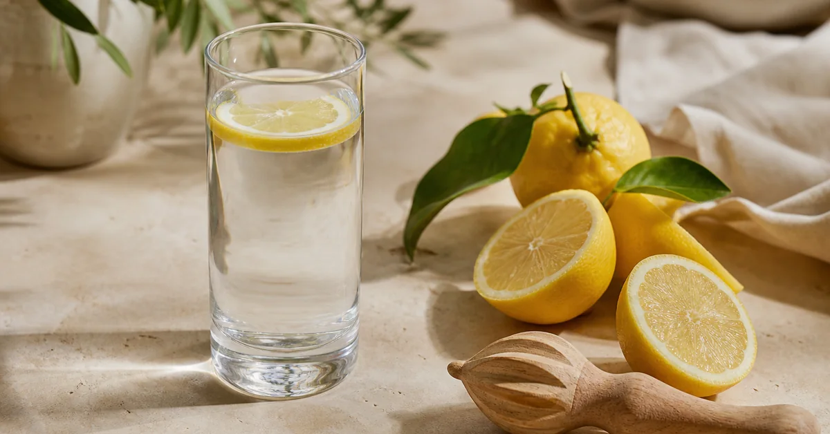 Glas Zitronenwasser am Morgen